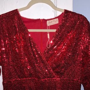 Belle Poque - Surplice neckline, red sequin cocktail dress.